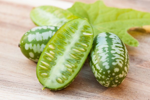 Cucamelon looks like a miniature watermelon but tastes like a cucumber