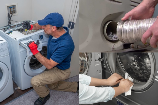 To prevent water leaks, keep the dryer's ventilation system clean and free of blockages